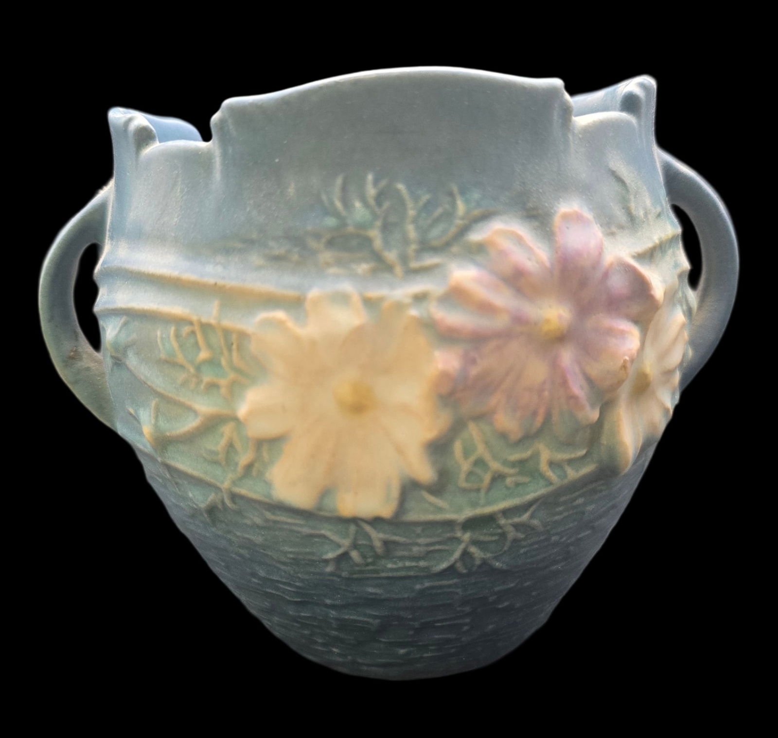 Vintage ROSEVILLE Art Pottery COSMOS Blue Ceramic Vase (1 of 6)