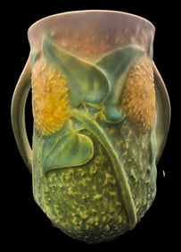 Vintage ROSEVILLE Art Pottery SUNFLOWER Green & Yellow Ceramic Vase