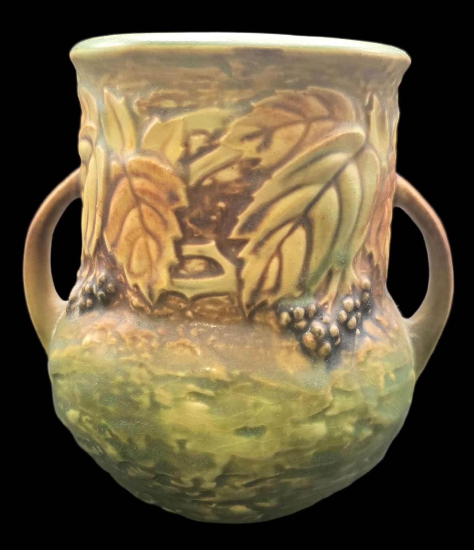 Vintage ROSEVILLE Art Pottery BLACKBERRY Green & Yellow Ceramic Vase (1 of 5)