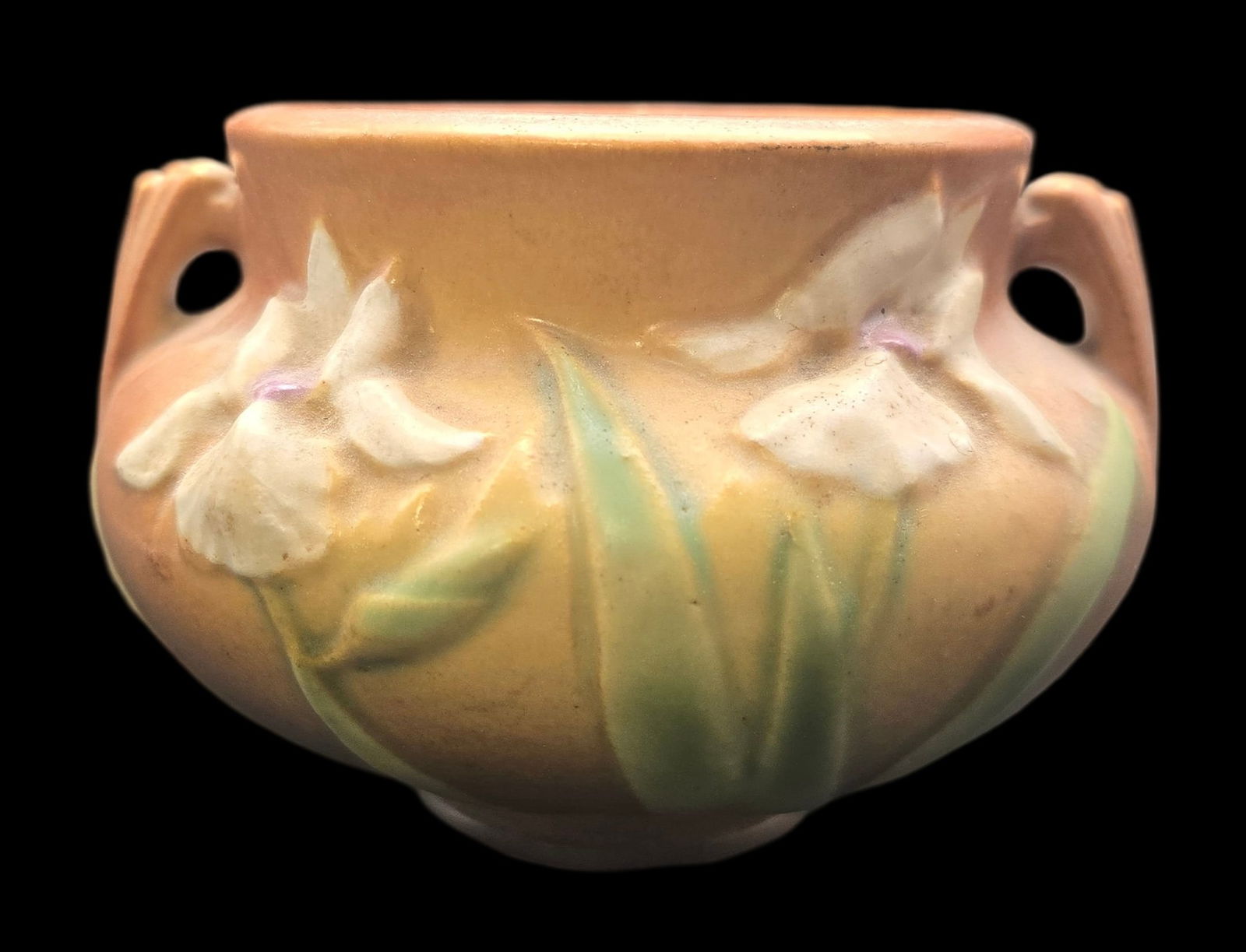 Vintage ROSEVILLE Art Pottery IRIS Tan Ceramic Vase (1 of 6)