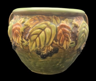 Vintage ROSEVILLE Art Pottery BLACKBERRY Green & Yellow Ceramic Planter