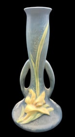 Vintage ROSEVILLE Art Pottery ZEPHYR LILY Blue Ceramic Vase