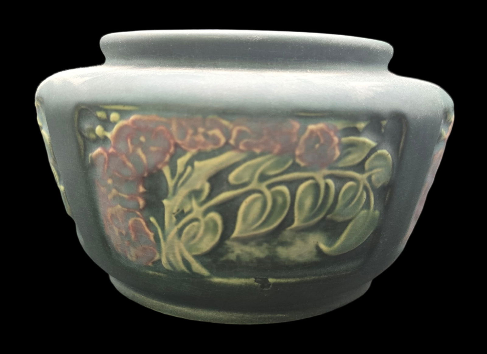 Vintage ROSEVILLE Art Pottery ROSECRAFT Blue Ceramic Panel Bowl (1 of 5)