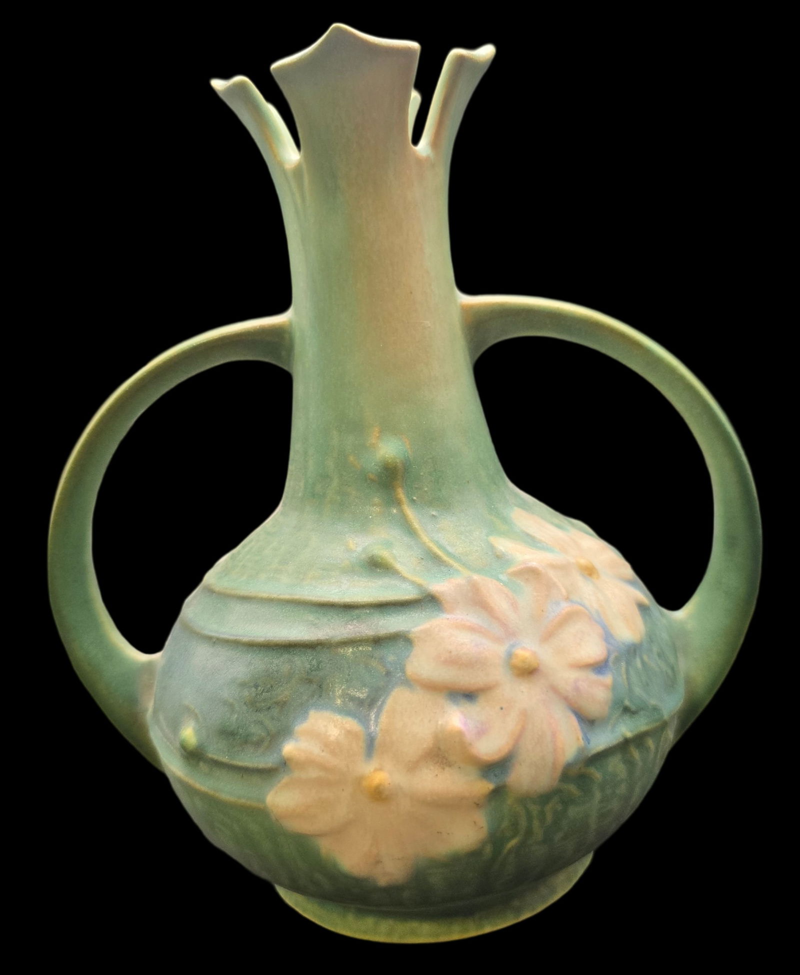 Vintage ROSEVILLE Art Pottery COSMOS Brown Ceramic Vase (1 of 7)