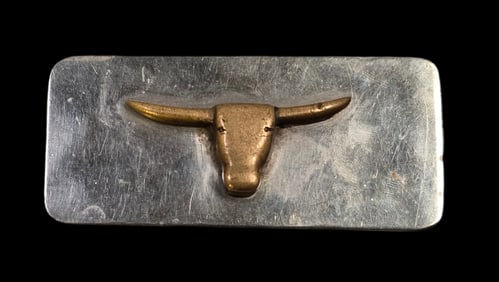 Unusual Vintage ca. 1940 Sterling Silver Belt Buckle /w Longhorn Bull & Engraved Dedication