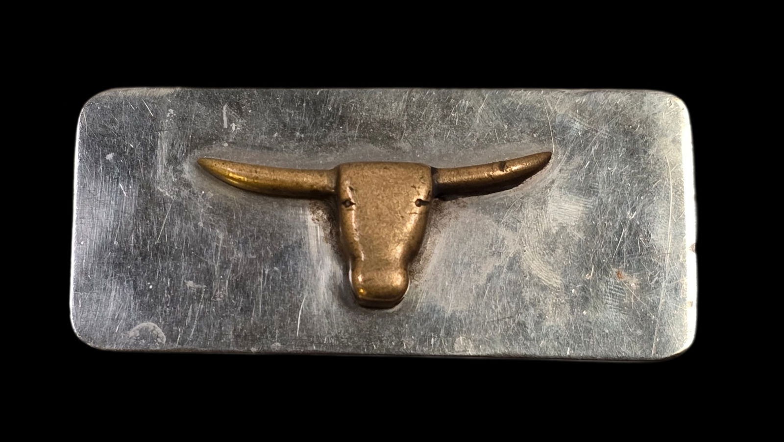 Unusual Vintage ca. 1940 Sterling Silver Belt Buckle /w Longhorn Bull & Engraved Dedication (1 of 5)