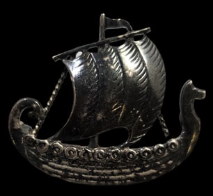 Vintage JUST ANDERSEN Denmark Sterling Silver Viking Ship Designer Pin Brooch