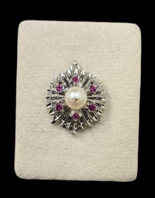Vintage European 835 Silver, Pearl & Ruby Necklace Clasp