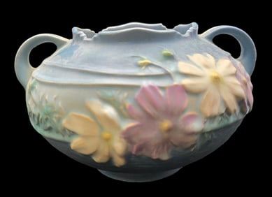 Vintage ROSEVILLE Art Pottery COSMOS Blue Ceramic Bowl