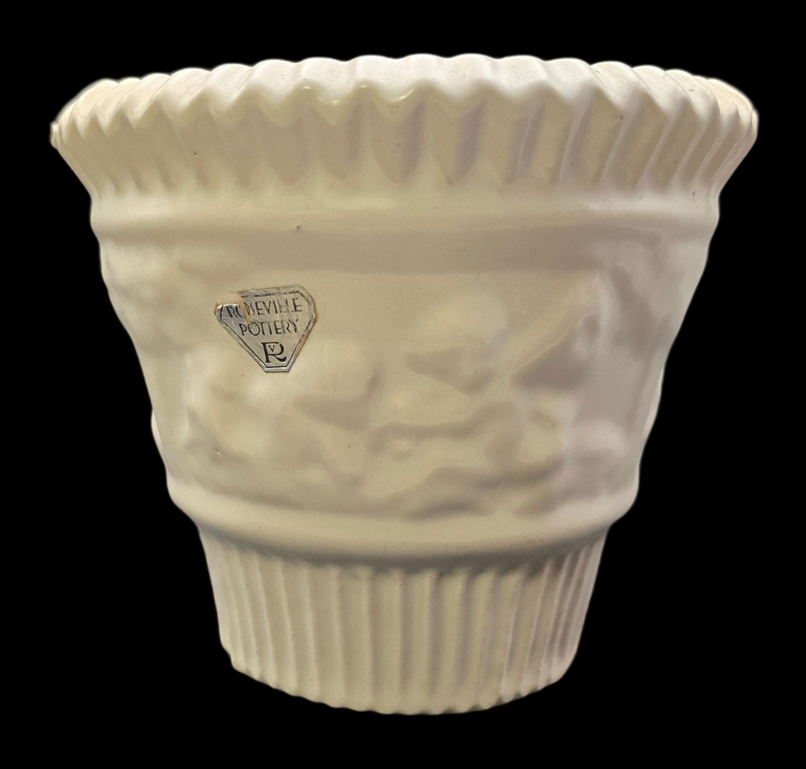 Vintage ROSEVILLE Art Pottery DONATELLO White Glaze Floral Planter (1 of 6)