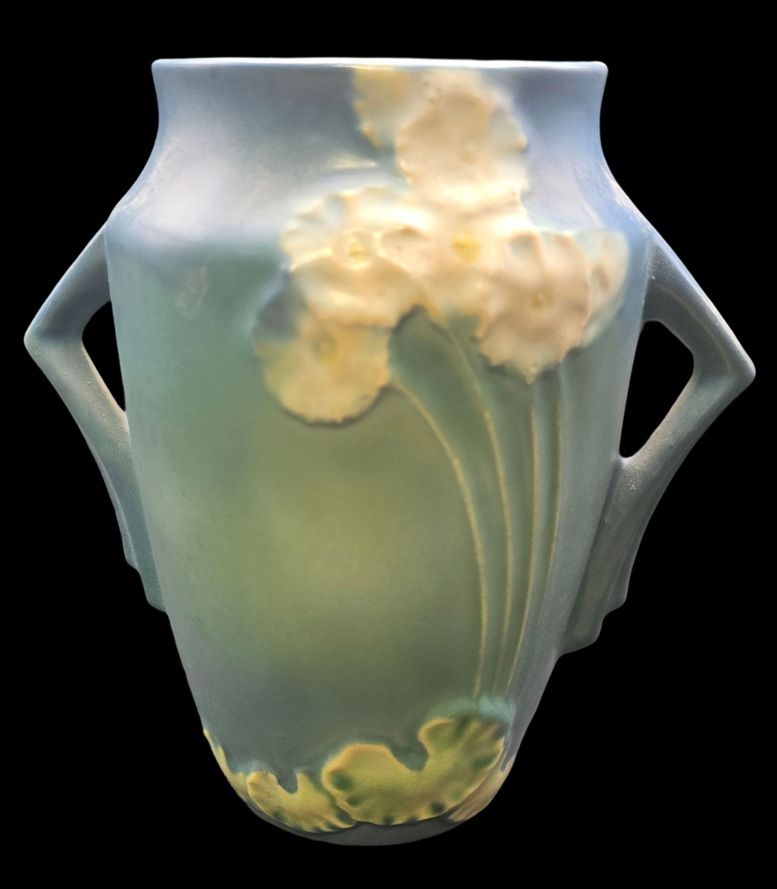 Vintage ROSEVILLE Art Pottery PRIMROSE Blue Ceramic Vase (1 of 7)