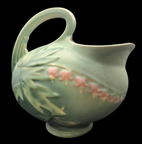 Vintage ROSEVILLE Art Pottery BLEEDING HEART Green Ceramic Pitcher