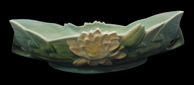 Vintage ROSEVILLE Art Pottery WATER LILY Blue Ceramic Bowl