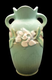 Vintage ROSEVILLE Art Pottery GARDENIA Green Ceramic Vase
