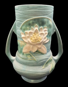Vintage ROSEVILLE Art Pottery WATER LILY Blue Ceramic Vase