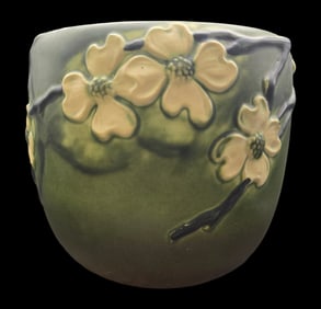 Vintage ROSEVILLE Art Pottery DOGWOOD Blue & Green Ceramic Vase