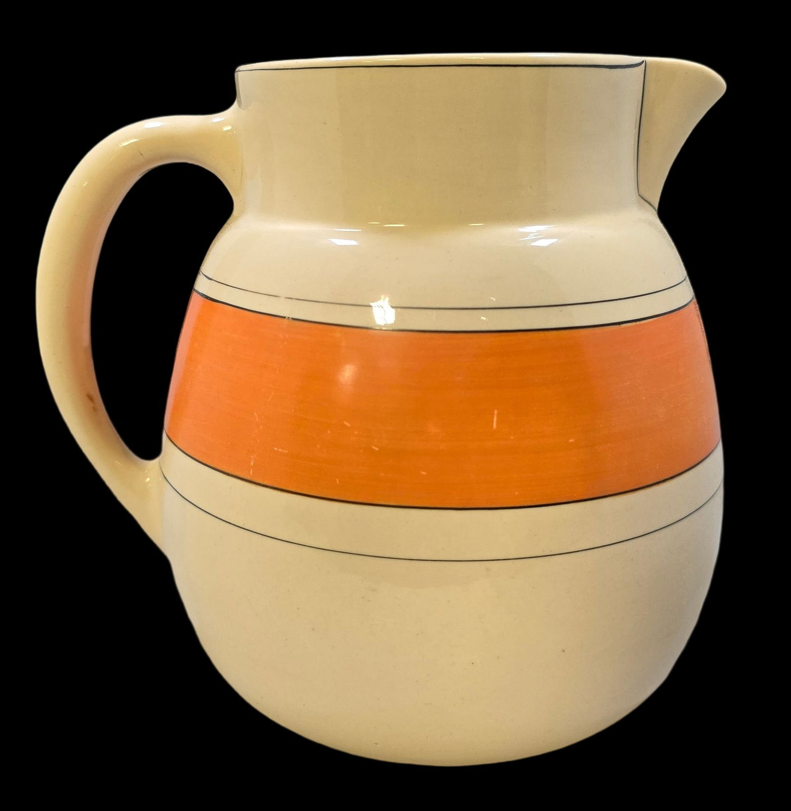 Vintage ROSEVILLE Art Pottery Tan & Orange Ceramic Pitcher (1 of 7)