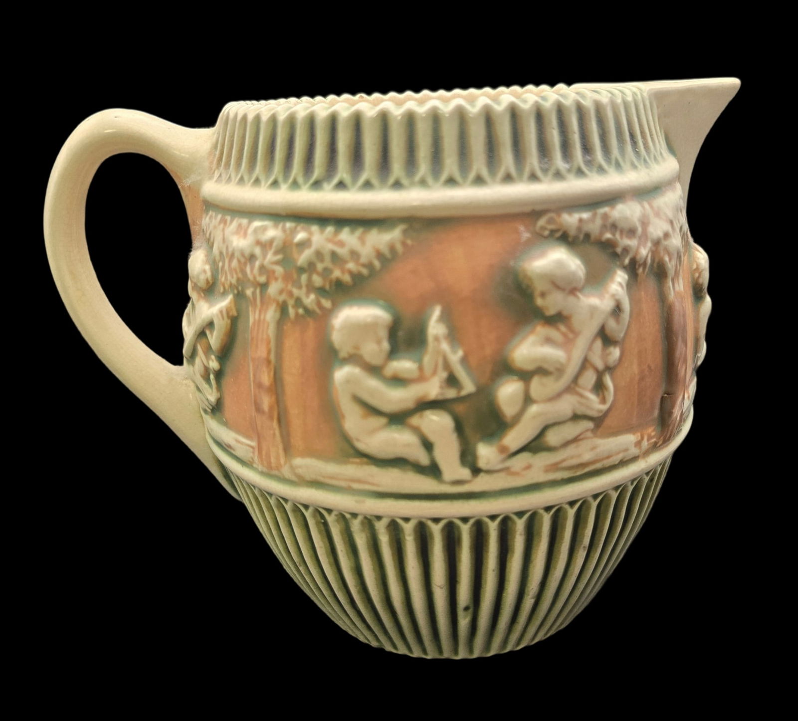 Vintage ROSEVILLE Art Pottery DONATELLO Green & Brown Ceramic Pitcher (1 of 7)