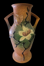 Vintage ROSEVILLE Art Pottery MAGNOLIA Brown Ceramic Vase