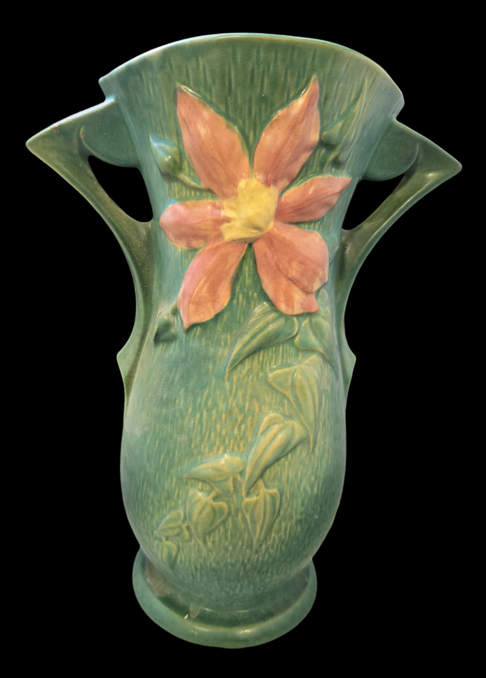 Vintage ROSEVILLE Art Pottery CLEMATIS Blue & Green Ceramic Floor Vase (1 of 10)