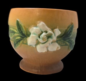 Vintage ROSEVILLE Art Pottery GARDENIA Brown Ceramic Bowl
