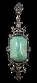 Ornate Vintage Sterling Silver & Turquoise Gemstone Pendant