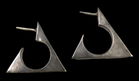 Unusual Vintage Sterling Silver Triangular Earrings