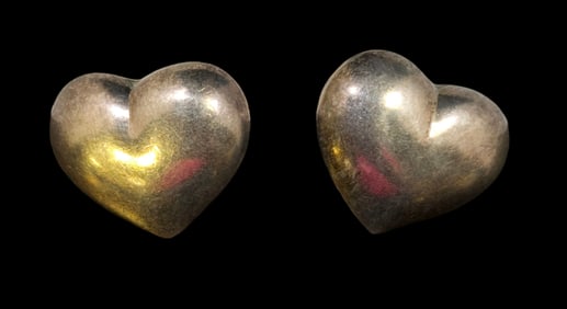 Vintage Sterling Silver Heart Stud Earrings