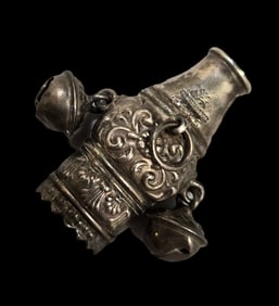 Unusual & Ornate Vintage Sterling Silver Baby Whistle & Rattle