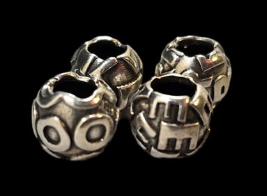 Set of 4 Vintage Sterling Silver Slider Beads spelling "LOVE"