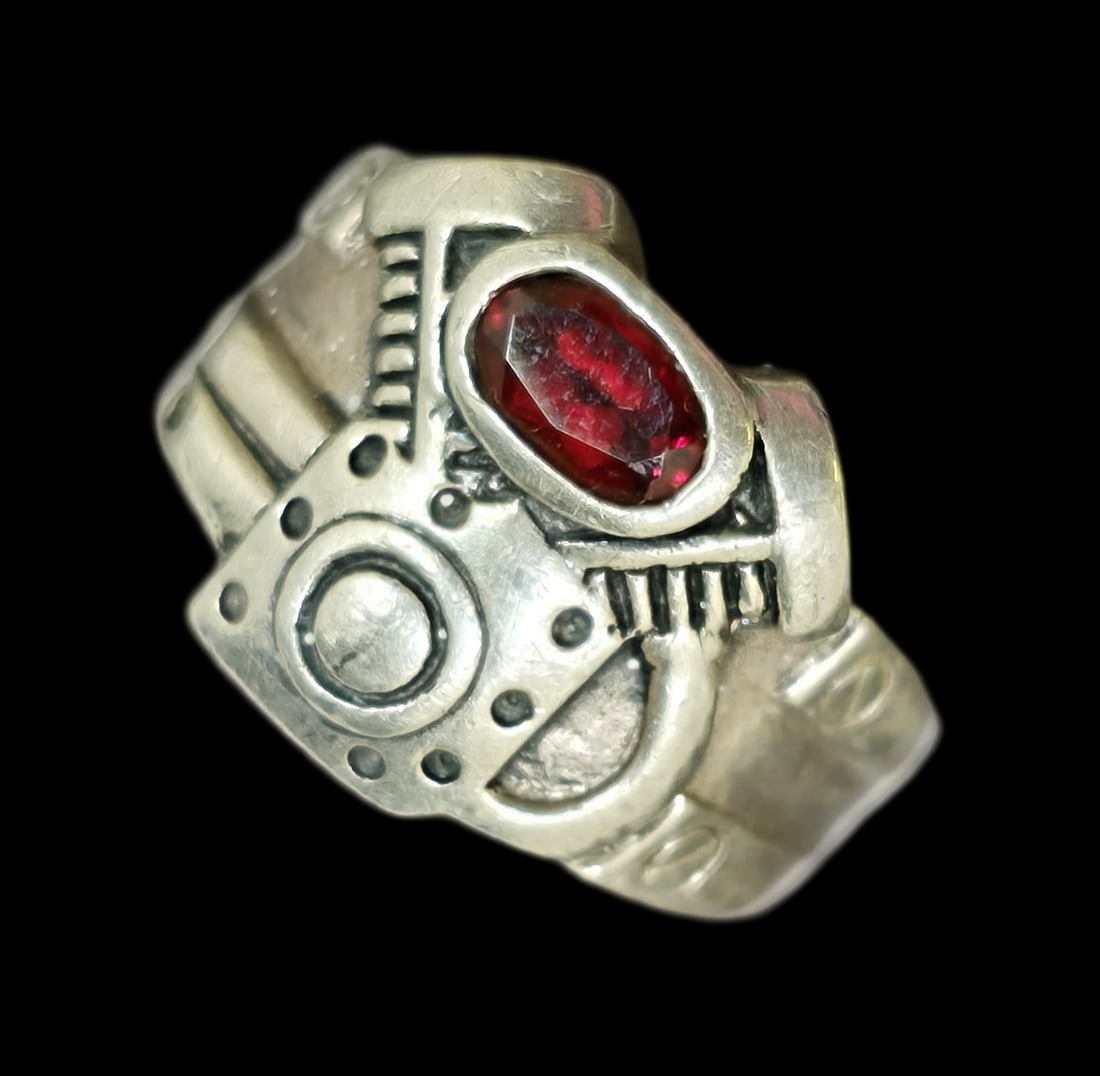 Very Unusual Vintage Sterling Silver & Gemstone Twin Cylinder Engine / Motor Ring (1 of 5)
