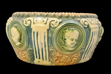 Vintage ROSEVILLE Art Pottery DONATELLO Green & Brown Planter