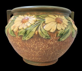 Vintage ROSEVILLE Art Pottery DAHLROSE Brown Ceramic Planter