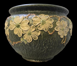 Vintage ROSEVILLE Art Pottery DOGWOOD Green Ceramic Planter