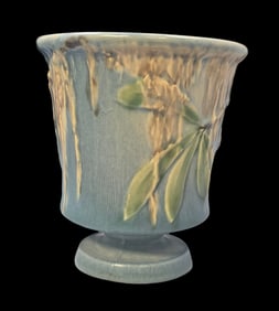 Vintage ROSEVILLE Art Pottery APPLE BLOSSOM Blue Urn