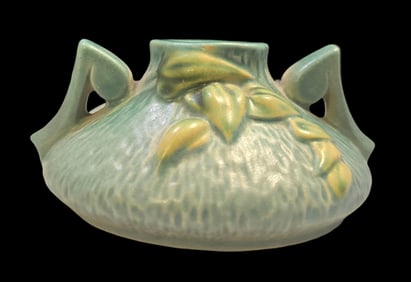 Vintage ROSEVILLE Art Pottery CLEMATIS Blue Candle Holder