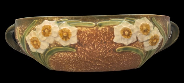 Vintage ROSEVILLE Art Pottery SNOWBERRY Brown & Green Ceramic Centerpiece Bowl