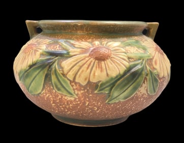 Vintage ROSEVILLE Art Pottery DAHLROSE Brown & Green Ceramic Planter