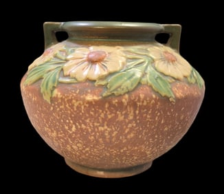 Vintage ROSEVILLE Art Pottery DAHLROSE Brown & Green Ceramic Wall Pocket