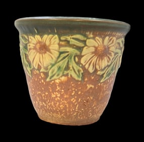 Vintage ROSEVILLE Art Pottery DAHLROSE Brown & Green Ceramic Planter