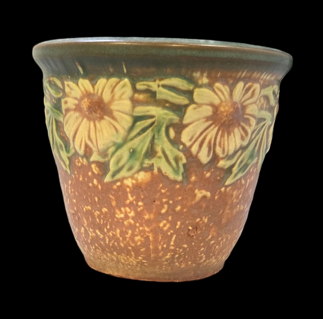 Vintage ROSEVILLE Art Pottery DAHLROSE Brown & Green Ceramic Planter (1 of 6)
