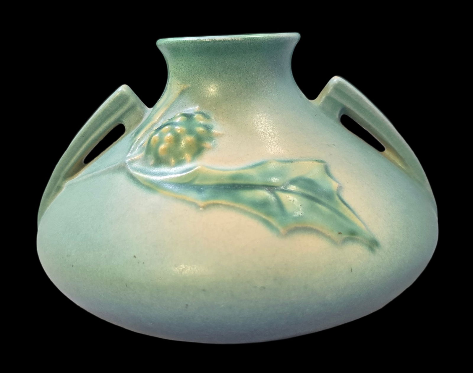 Vintage ROSEVILLE Art Pottery THORNAPPLE Blue & Green Ceramic Vase (1 of 6)