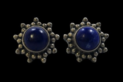 Pair of Vintage Sterling Silver & Blue Gemstone Earrings