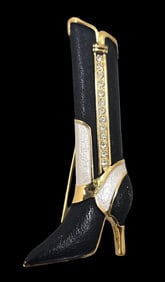 Vintage VOGUE BIJOUX Goldtone Metal  & Enamel Boot Costume Jewelry Brooch