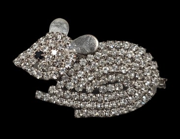 Vintage Silvertone Metal & Rhinestone Mouse Costume Jewelry Brooch