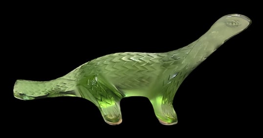 Vintage LALIQUE France Green Crystal Komodo Dragon Figurine /w Box