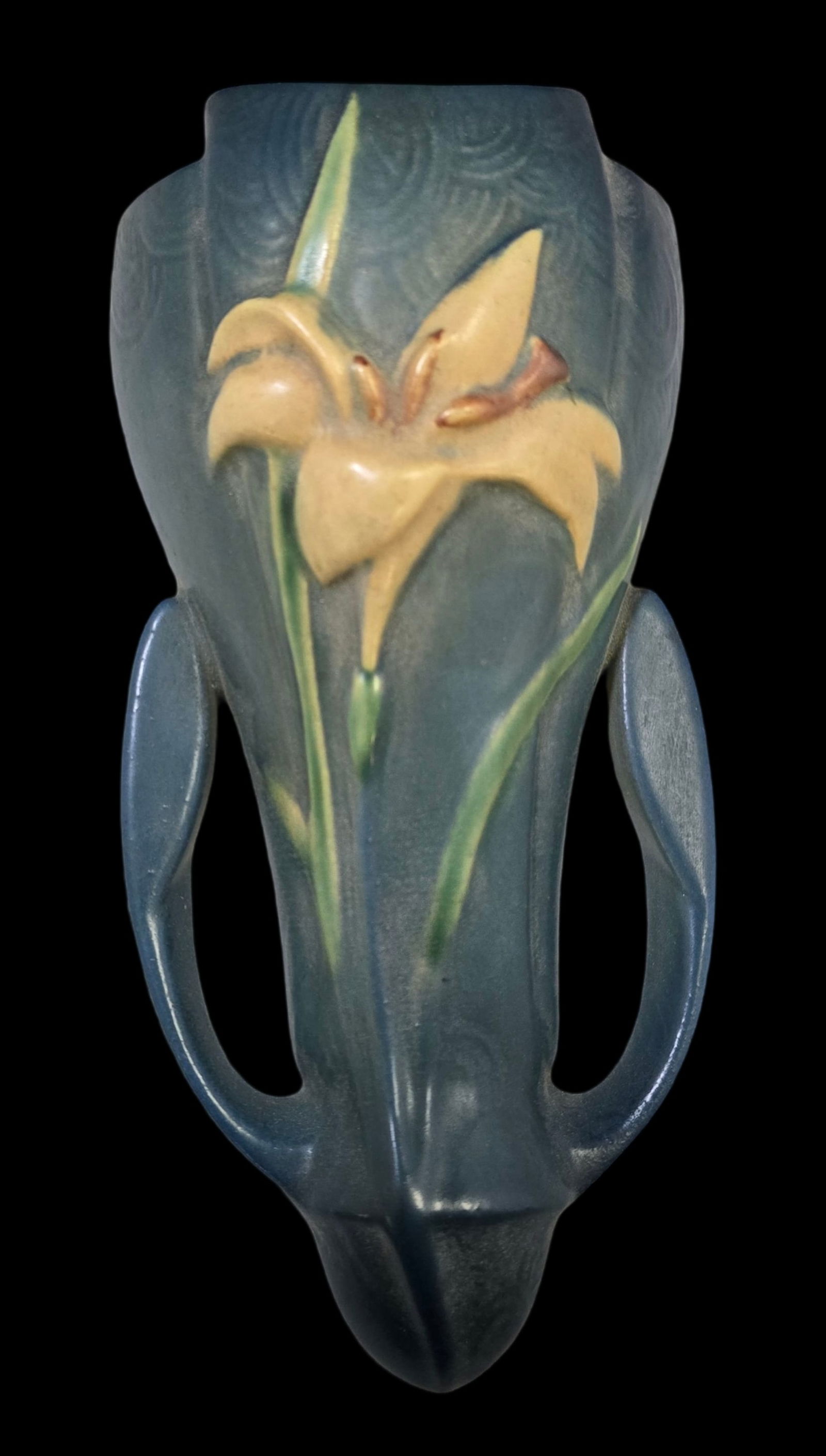 Vintage ROSEVILLE Art Pottery ZEPHYR LILY Blue Ceramic Wall Pocket (1 of 6)