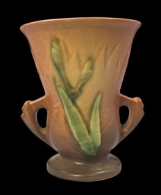 Vintage ROSEVILLE Art Pottery IRIS Brown Ceramic Vase