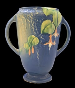 Vintage ROSEVILLE Art Pottery FUCHSIA Blue Ceramic Vase