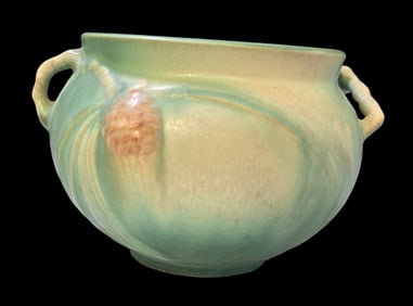 Vintage ROSEVILLE Art Pottery PINECONE Green Ceramic Planter